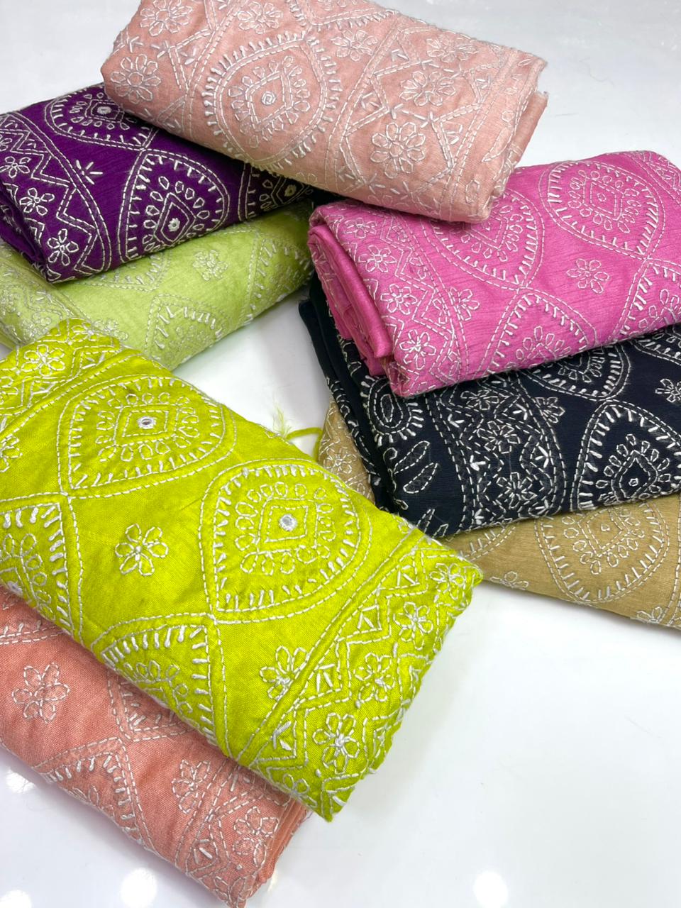CHICKANKARI ON RAW SILK