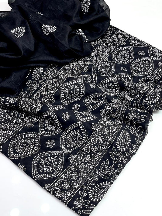 CHICKANKARI ON RAW SILK