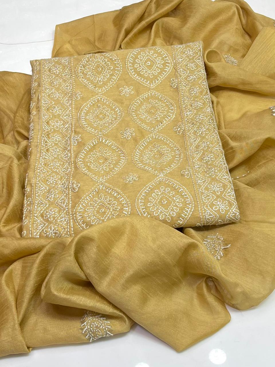 CHICKANKARI ON RAW SILK