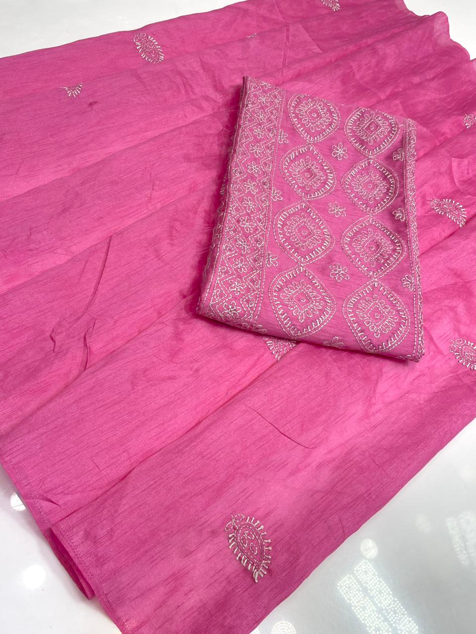 CHICKANKARI ON RAW SILK