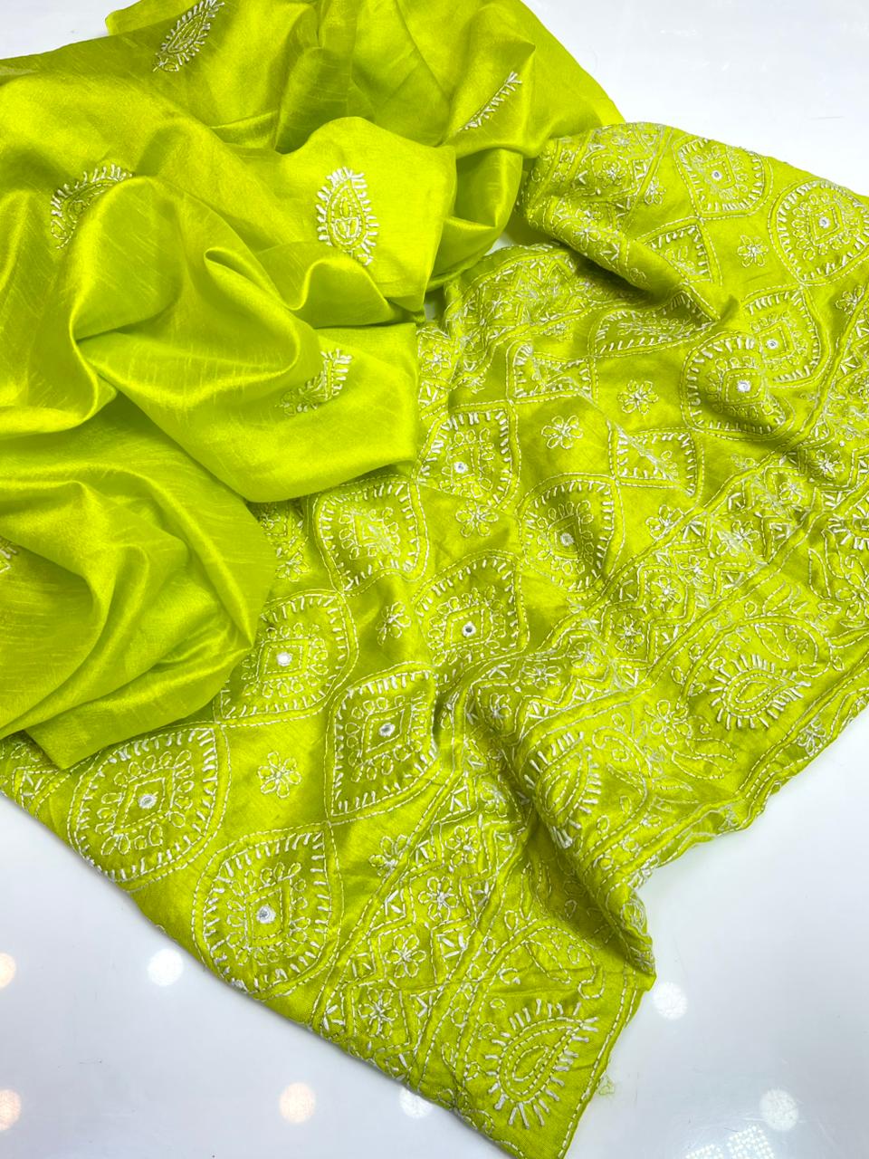 CHICKANKARI ON RAW SILK