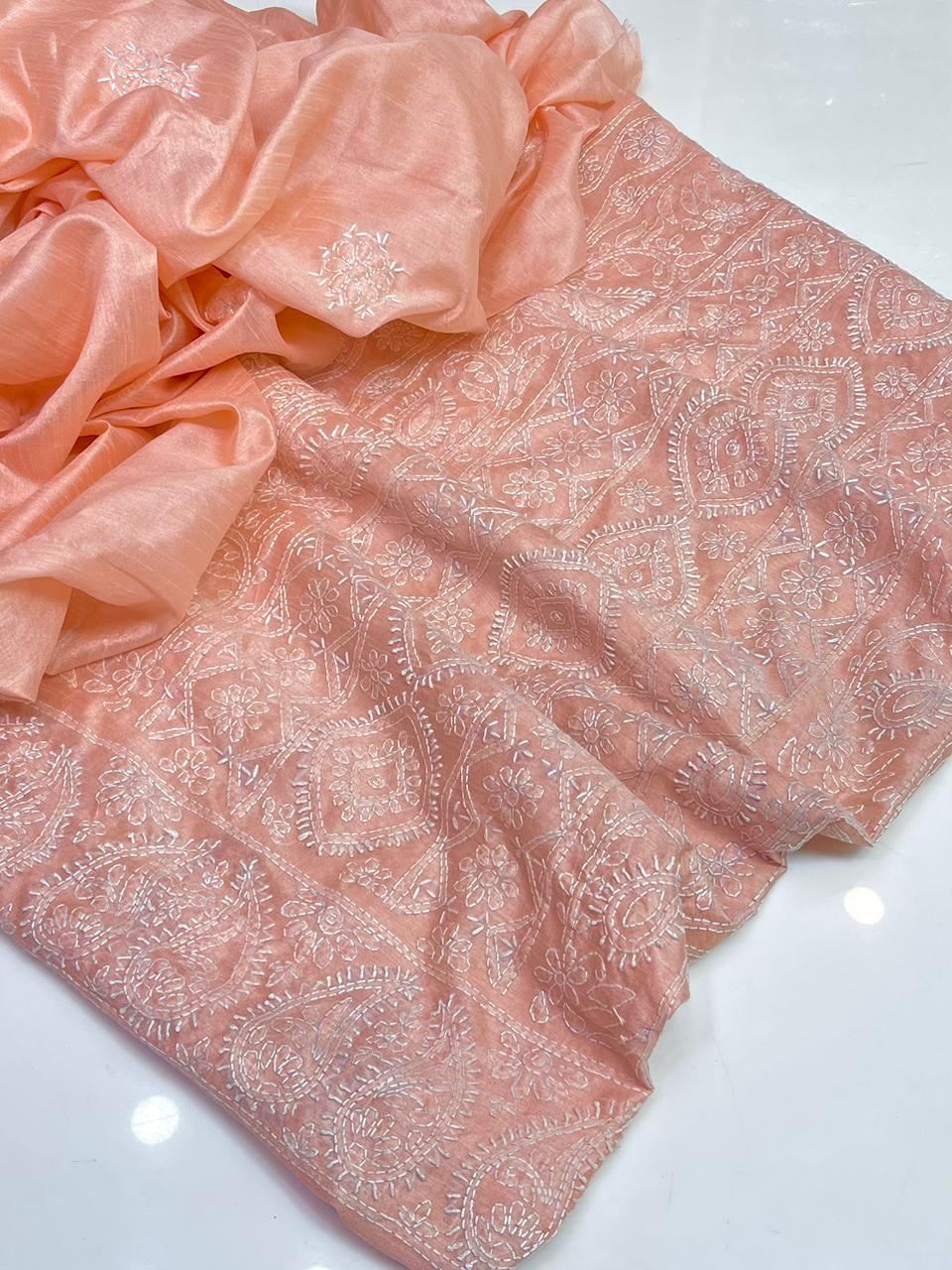CHICKANKARI ON RAW SILK