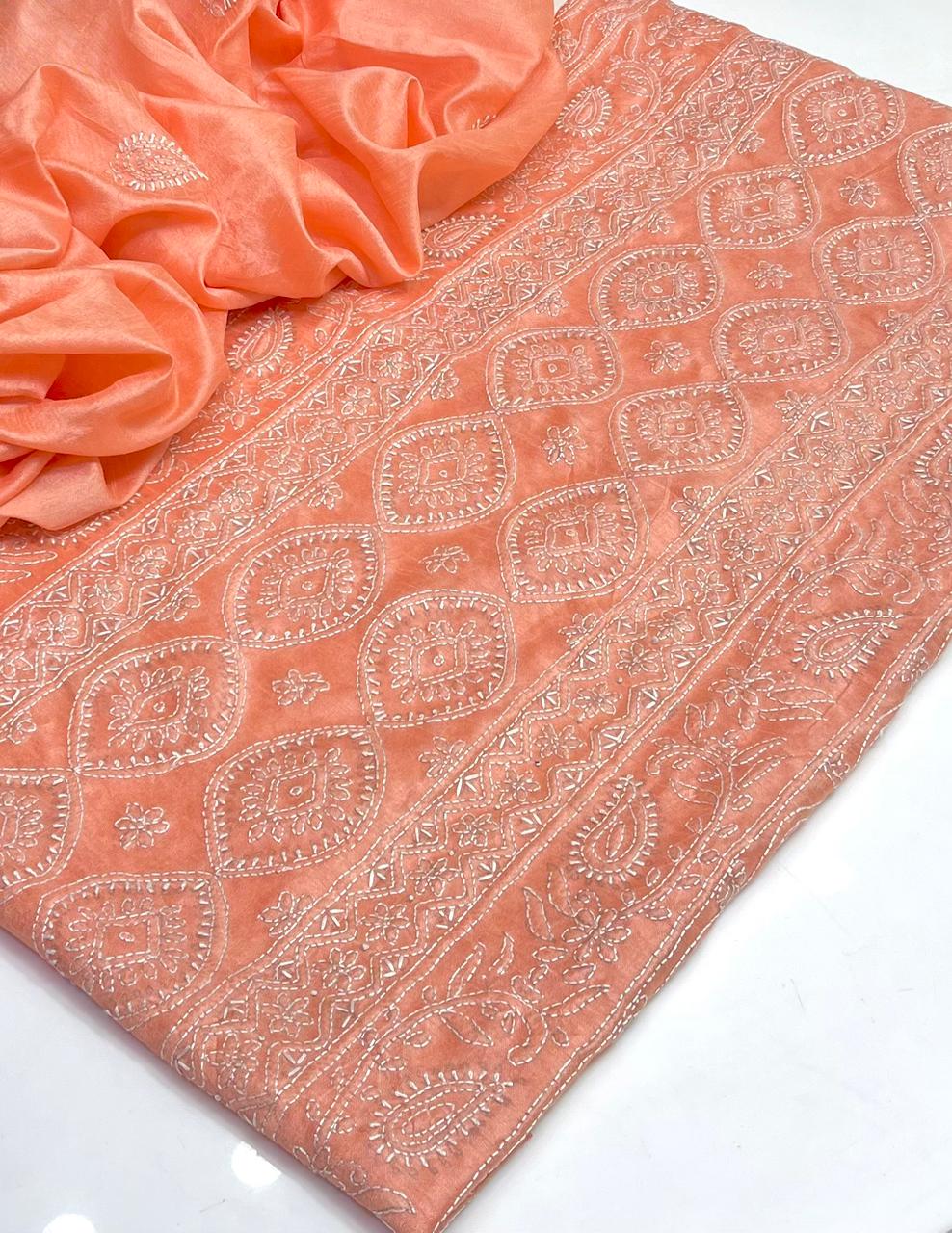 CHICKANKARI ON RAW SILK